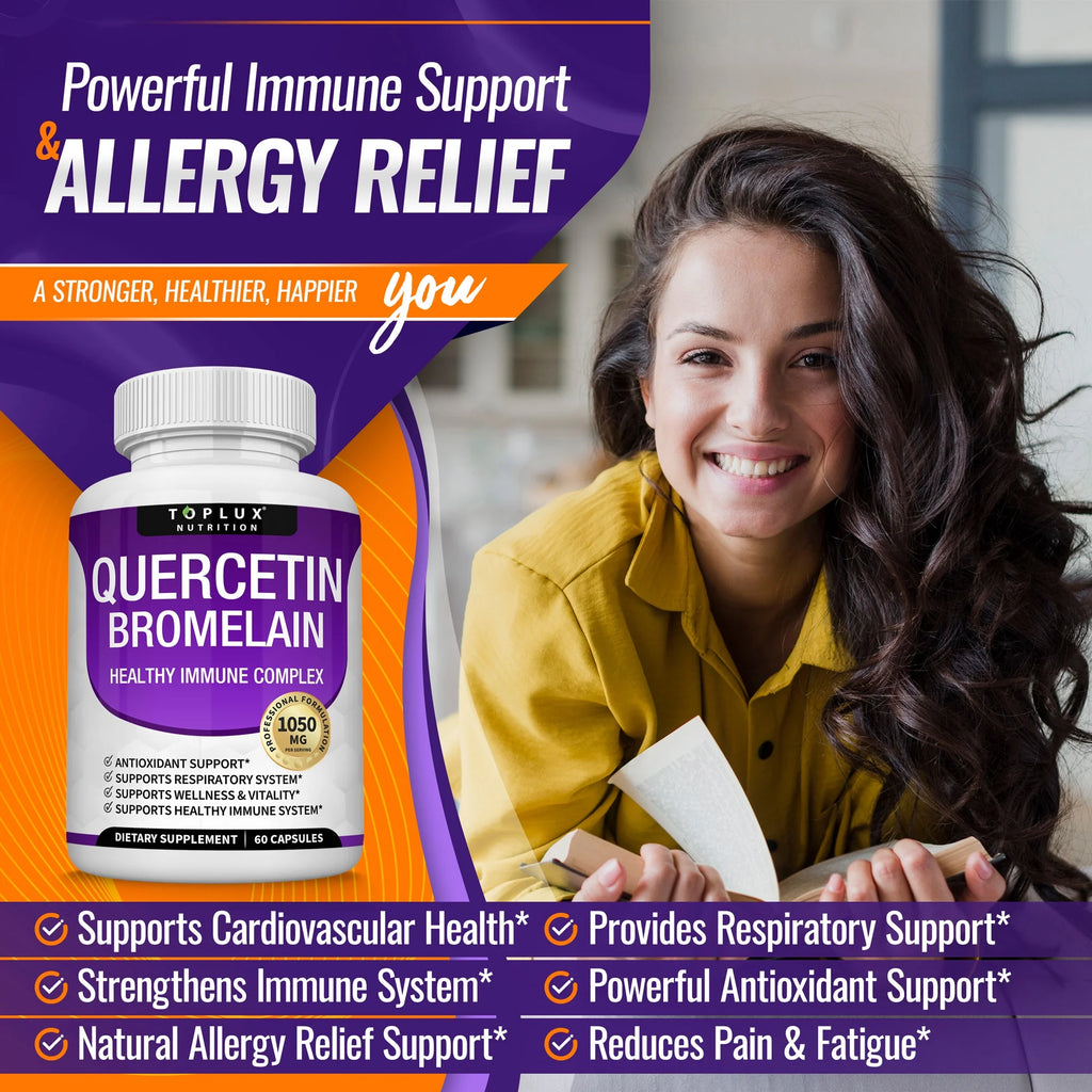 Quercetin Bromelain 1050Mg Advanced Immune Support Antioxidant and Allergy Support 60 Capsules