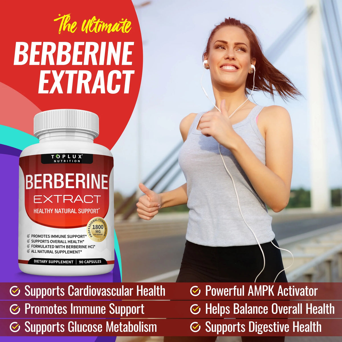 Berberine Supplement 1800Mg Pure Berberine Hcl Supports Healthy Levels 90 Capsules