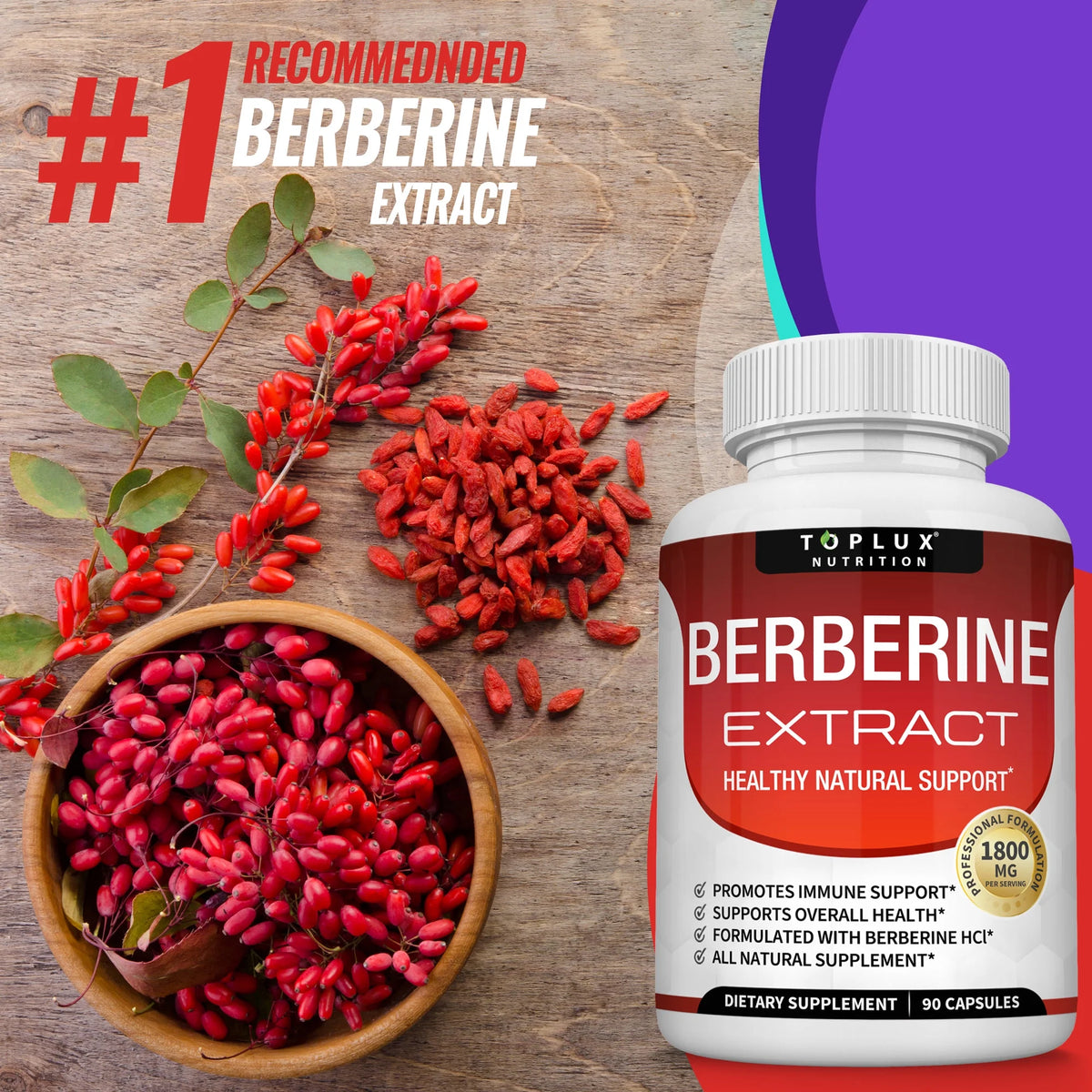 Berberine Supplement 1800Mg Pure Berberine Hcl Supports Healthy Levels 90 Capsules