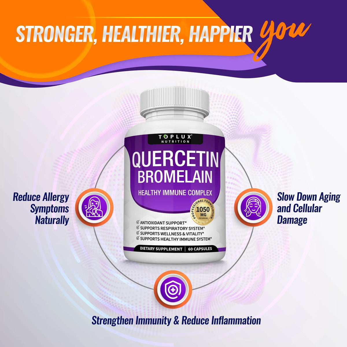 Quercetin Bromelain 1050Mg Advanced Immune Support Antioxidant and Allergy Support 60 Capsules