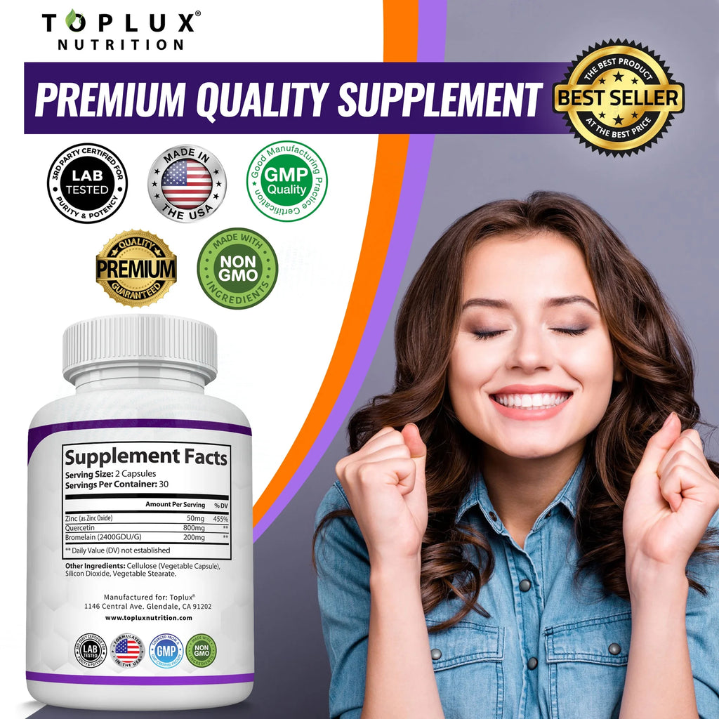 Quercetin Bromelain 1050Mg Advanced Immune Support Antioxidant and Allergy Support 60 Capsules